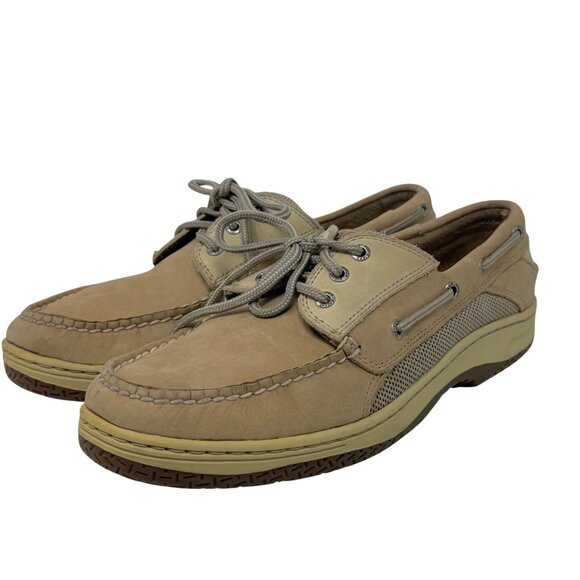 Sperry Topsider Men's Tan Leather and Nylon Billfish 3-Eye Boat Shoes Size 11 - Picture 2 of 11